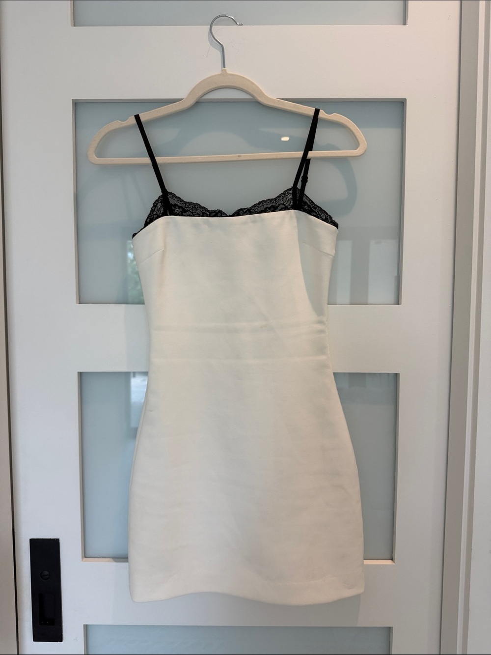 Zara White Slip Dress with Black Lace Trim